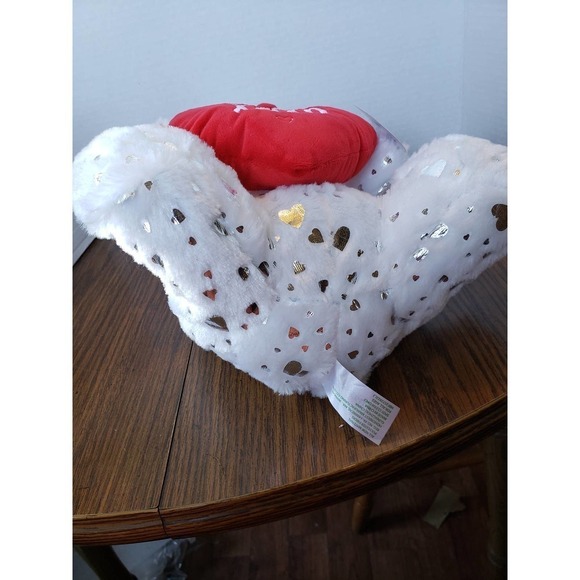 White With Silver Hearts 11 Inch Love Heart Plush Teddy Bear New With Tags - Picture 7 of 11